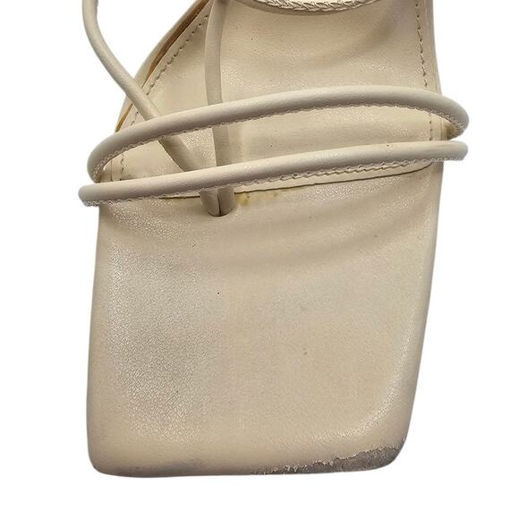 Olivia Jaymes Cream White Square Toe Lace Up Strap Cottagecore Sandal Heels - Picture 4 of 9